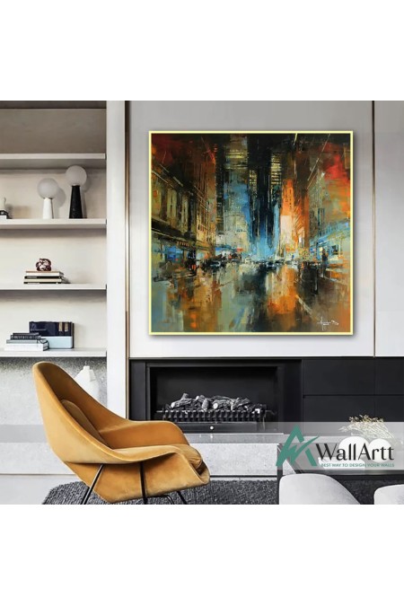 Abstract City Night Textured Partial Oil Painting