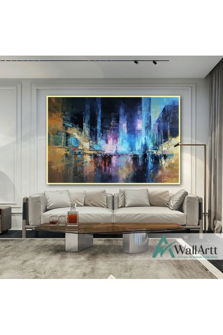 Abstract Blue City Traffic Textured Partial Oil Painting