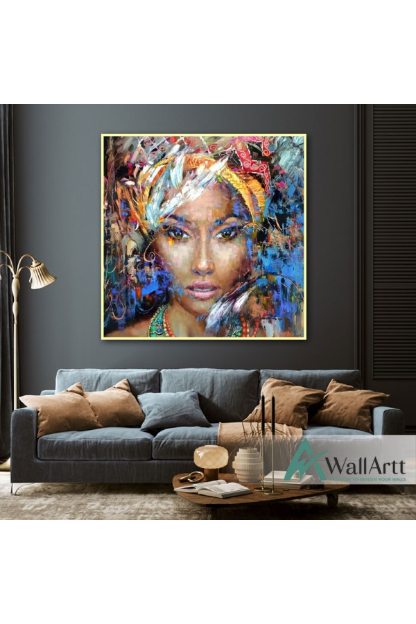 Abstract Woman Face Textured Partial Oil Painting