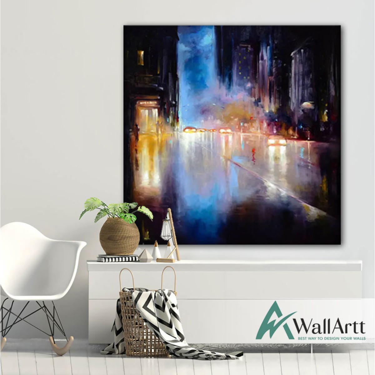 Abstract Street Lights Textured Partial Oil Painting