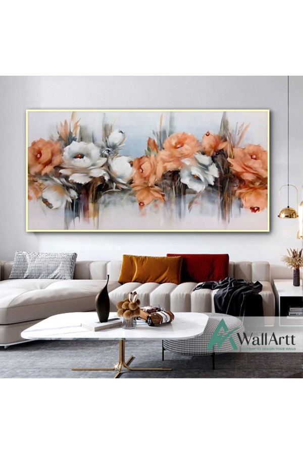 Abstract Orange White Flowers Textured Partial Oil Painting