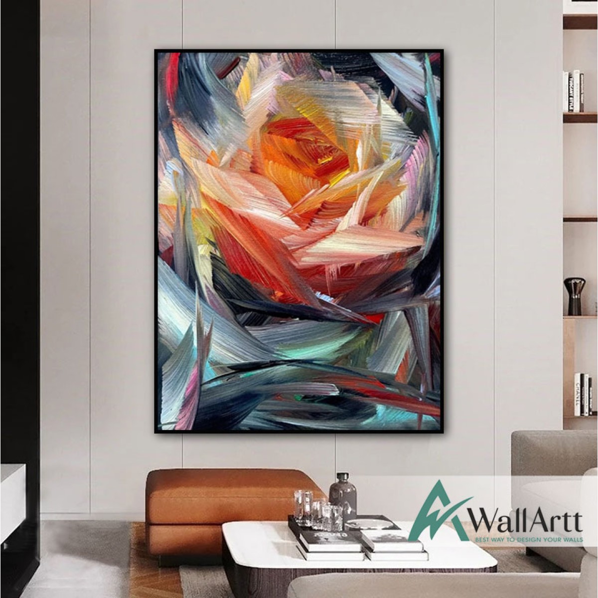Abstract Orange Rose Textured Partial Oil Painting