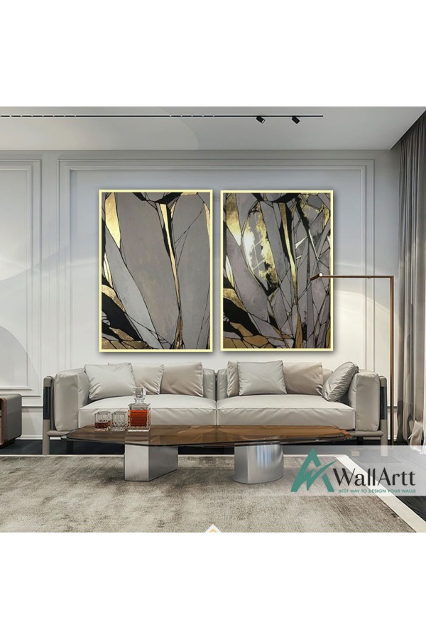 Gold Abstract 2 Piece Textured Partial Oil Painting