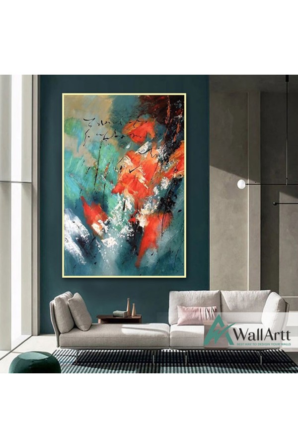 Abstract Green Orange Textured Partial Oil Painting