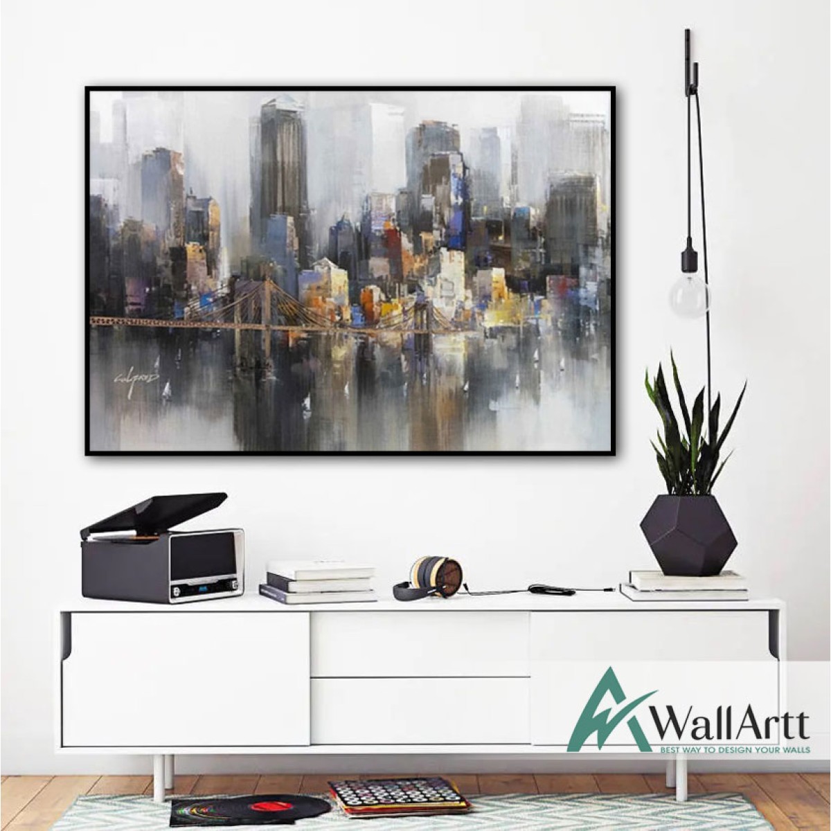 Abstract City Glare Textured Partial Oil Painting