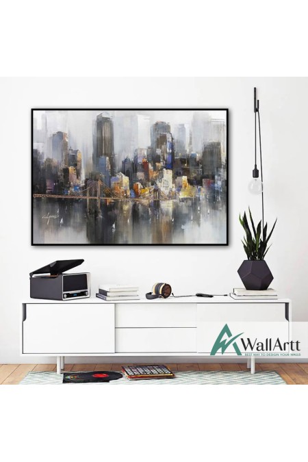 Abstract City Glare Textured Partial Oil Painting