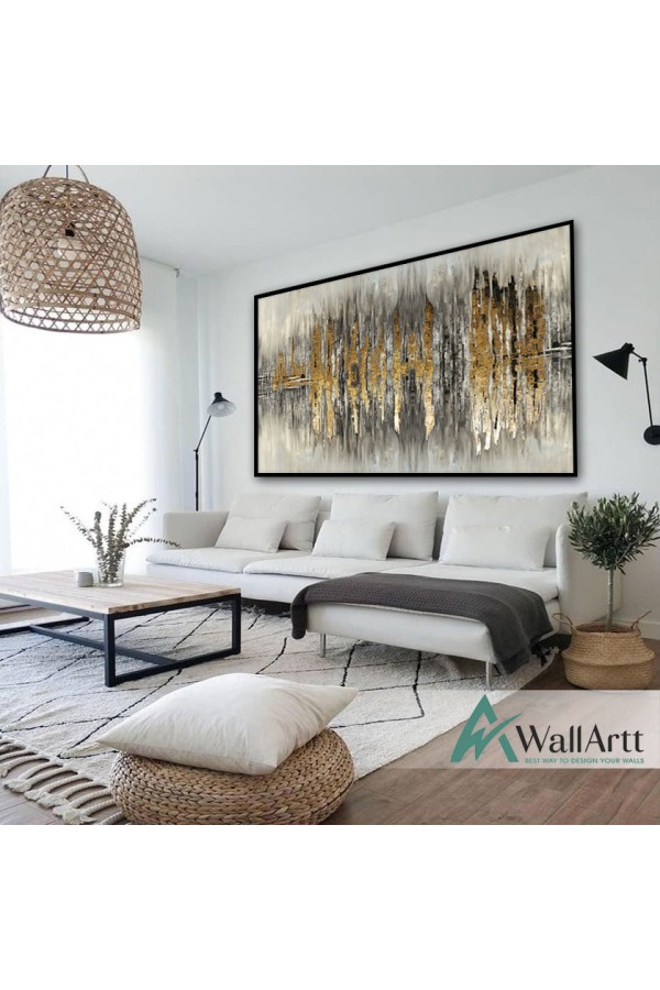 Gold Cuts Abstract Textured Partial Oil Painting