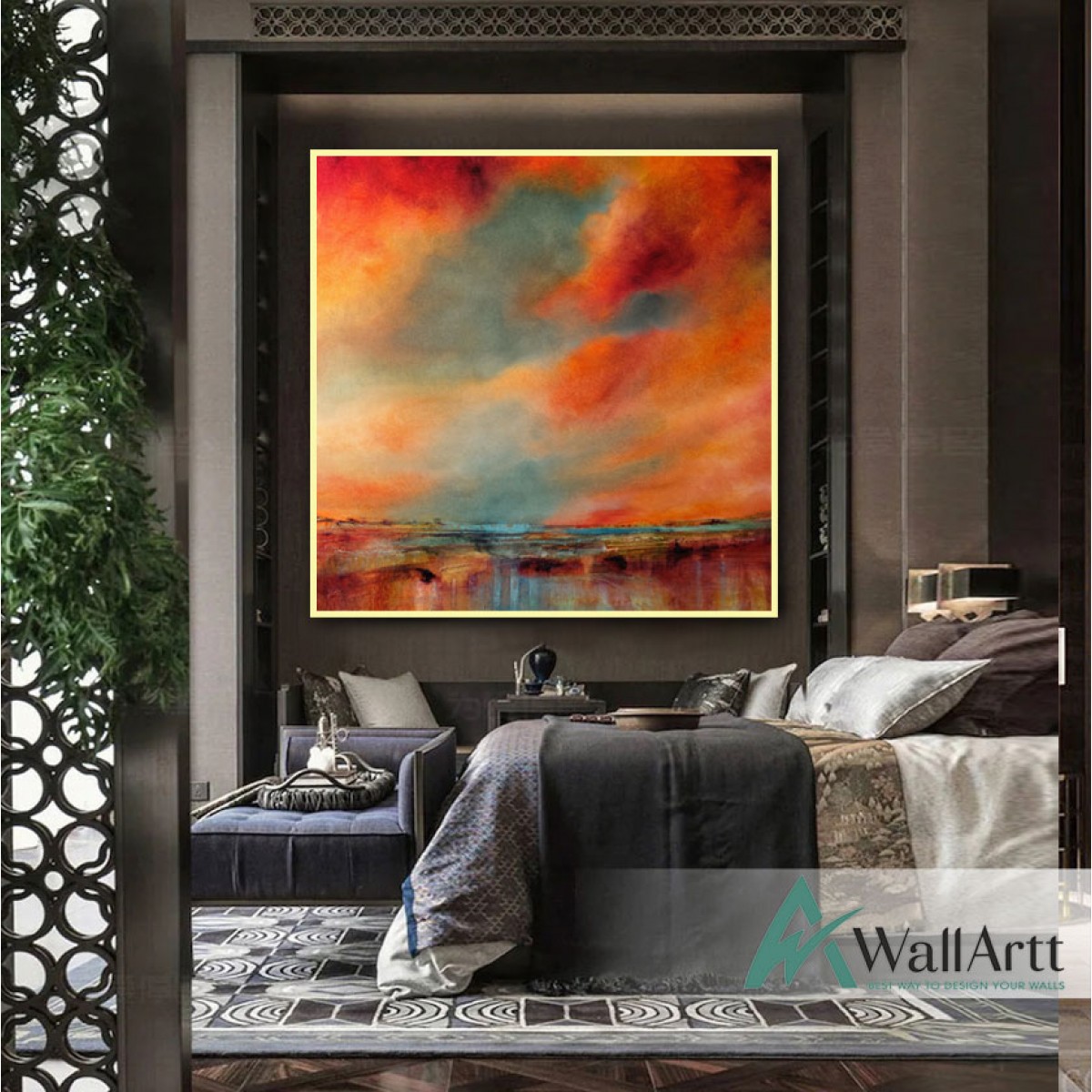 Abstract Orange Clouds Textured Partial Oil Painting