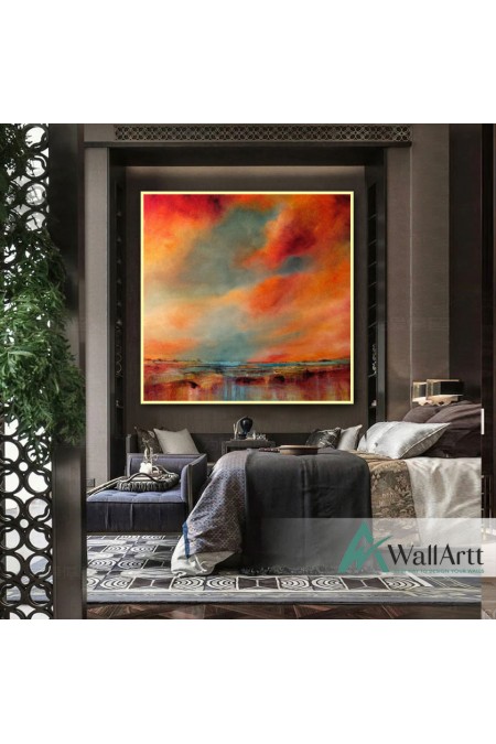 Abstract Orange Clouds Textured Partial Oil Painting