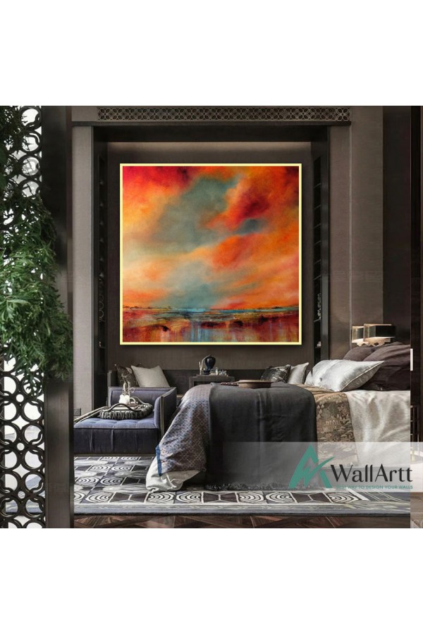 Abstract Orange Clouds Textured Partial Oil Painting