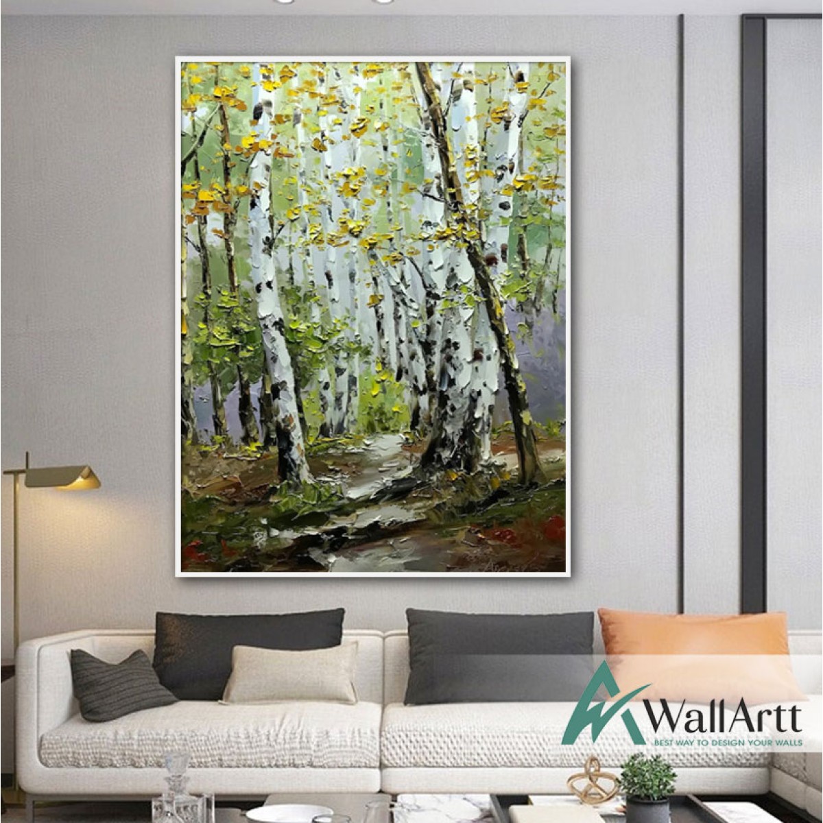 Green Forest Path Textured Partial Oil Painting