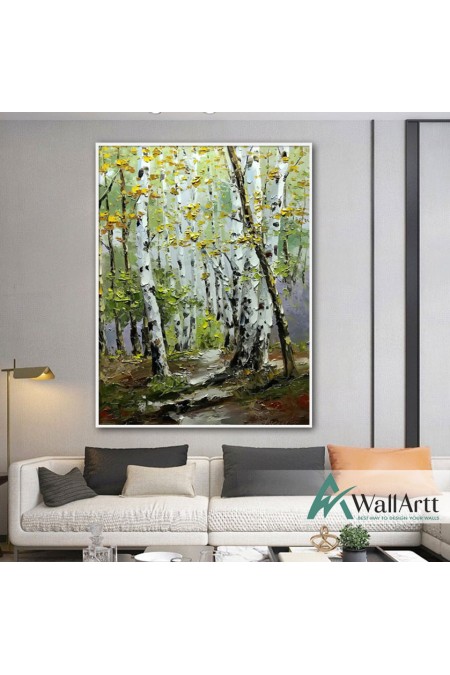 Green Forest Path Textured Partial Oil Painting