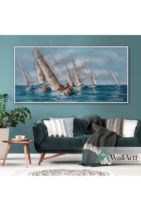 Sailboat Race Textured Partial Oil Painting