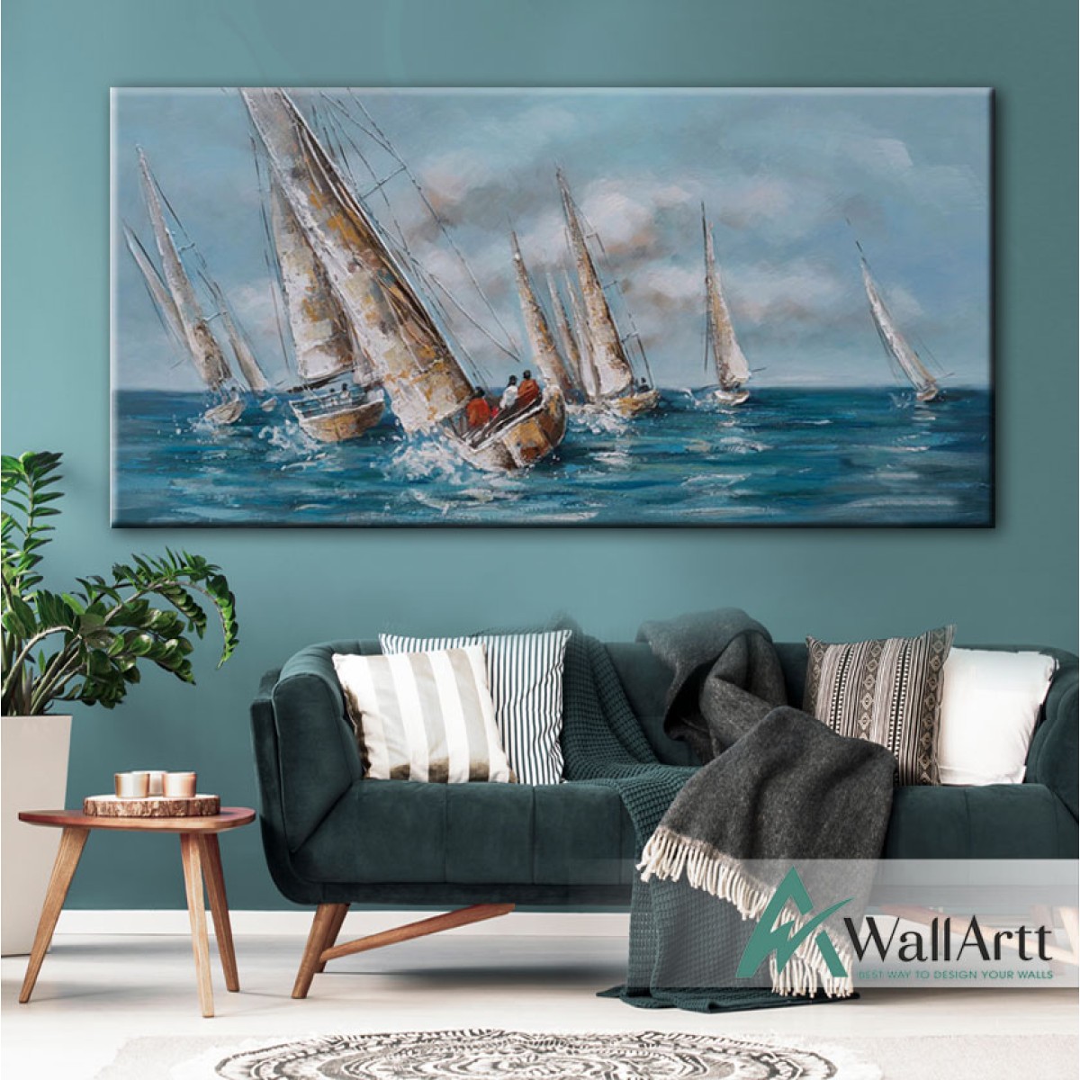 Sailboat Race Textured Partial Oil Painting