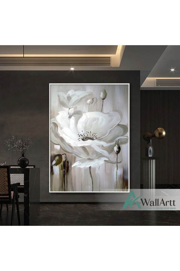 Classic White Flower Textured Partial Oil Painting