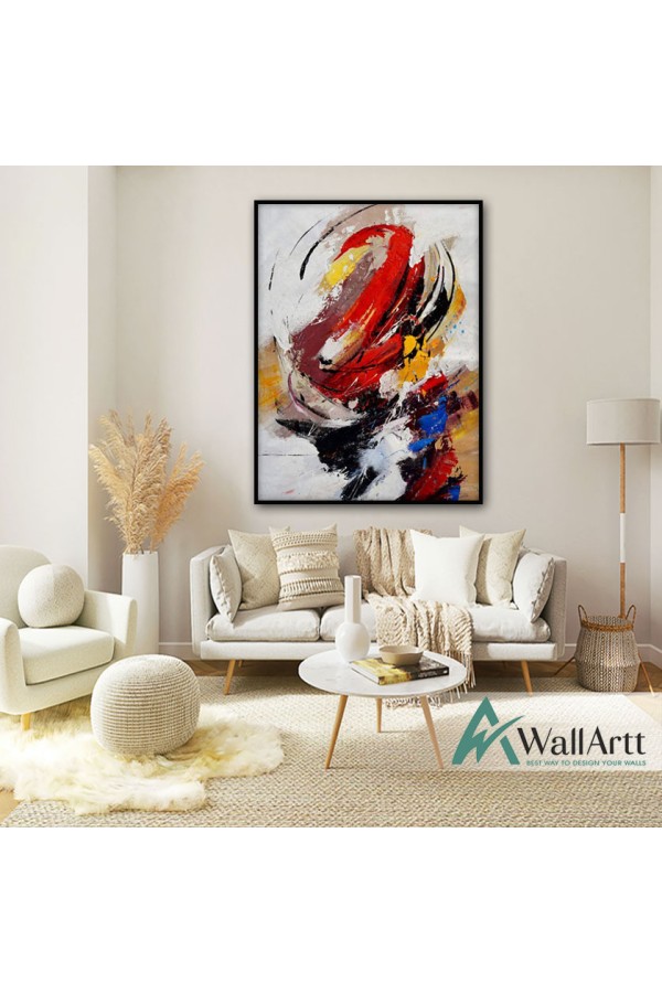 Abstract Red n Black Textured Partial Oil Painting