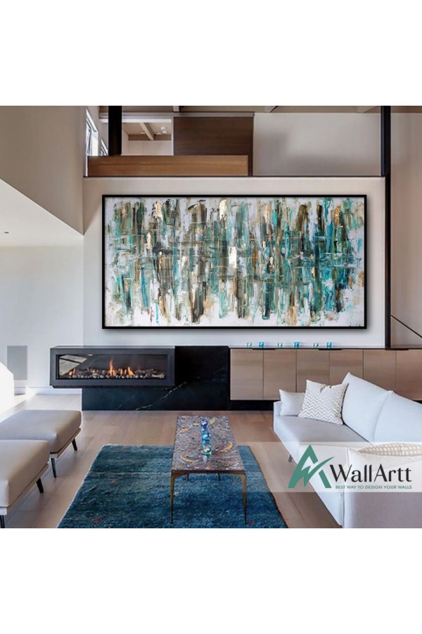 Brown Blue Abstract Textured Partial Oil Painting