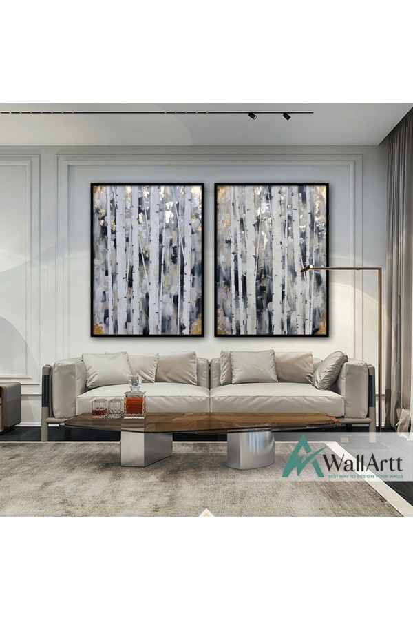 Abstract Gold Trees 2 Piece Textured Partial Oil Painting
