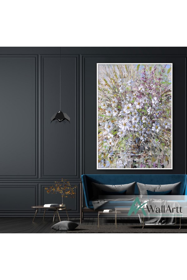 White Little Flowers Textured Partial Oil Painting