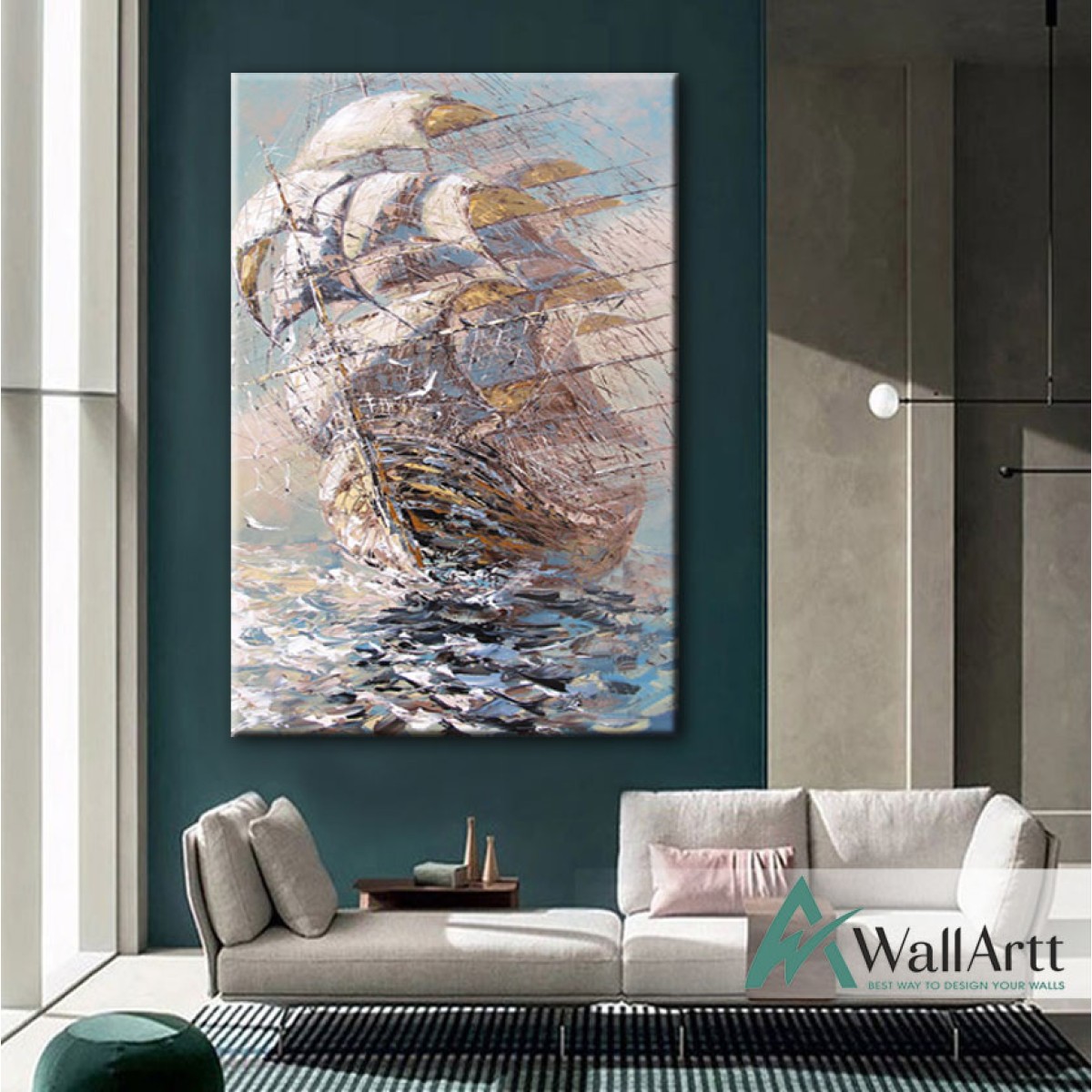 Abstract Sailing Ship Textured Partial Oil Painting