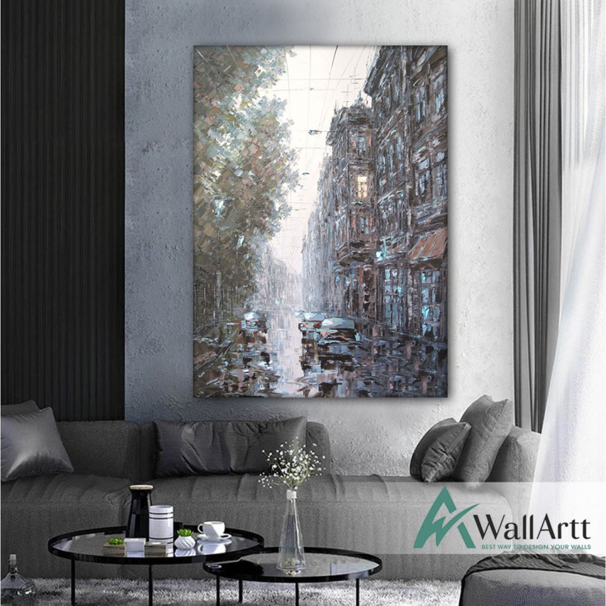 Abstract Old City Textured Partial Oil Painting