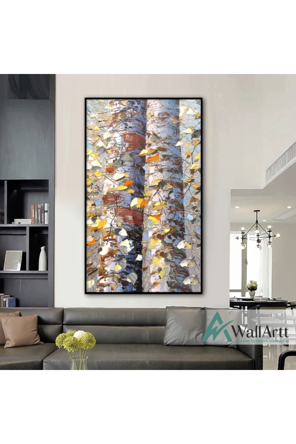 Trees in Fall Textured Partial Oil Painting