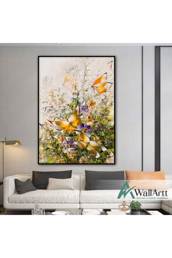 Orange Butterflies Textured Partial Oil Painting
