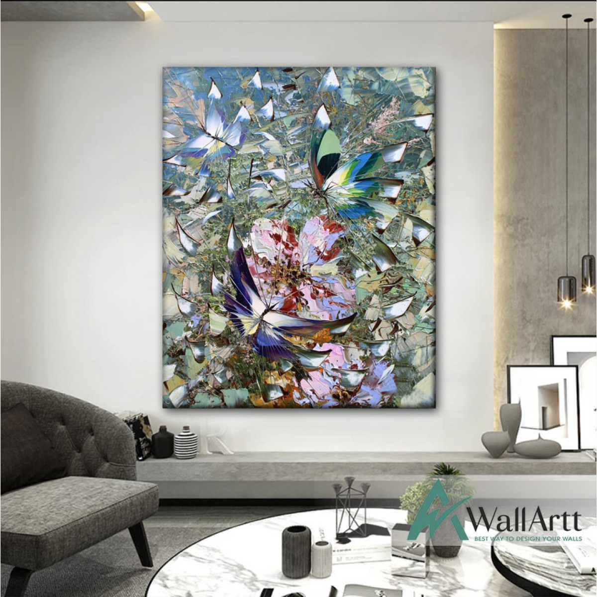 Abstract Butterflies Textured Partial Oil Painting