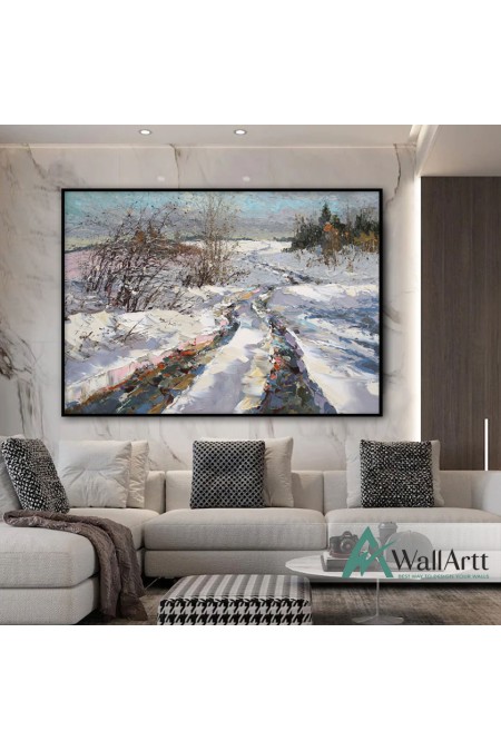 Snowy Roads Textured Partial Oil Painting