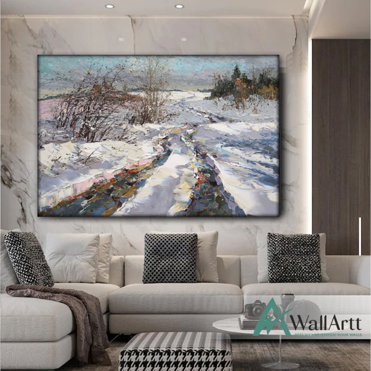 Snowy Roads Textured Partial Oil Painting