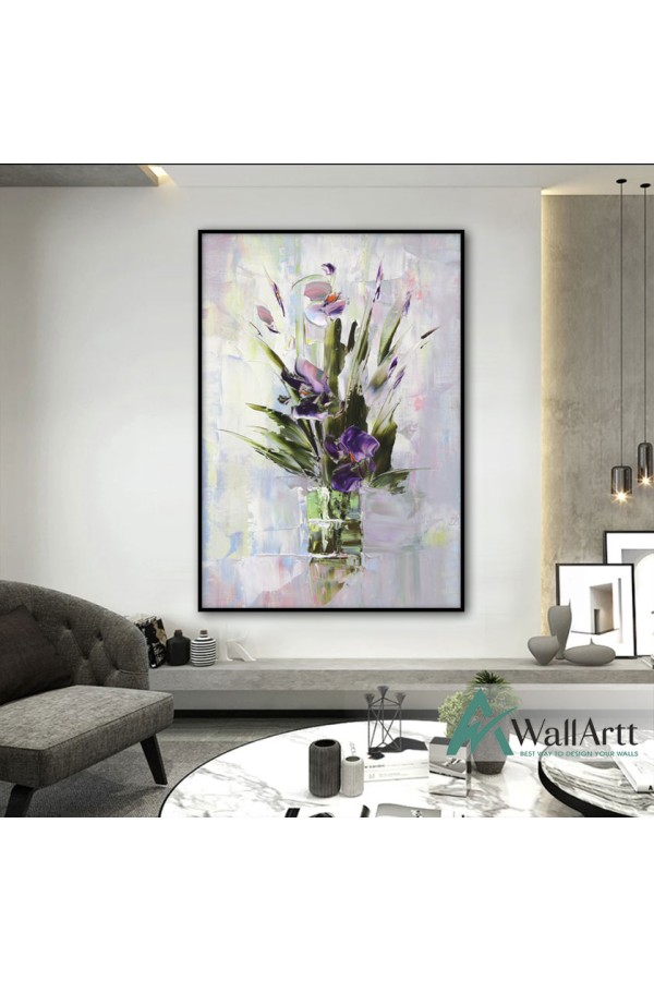 Flowers in Pots II Abstract Textured Partial Oil Painting