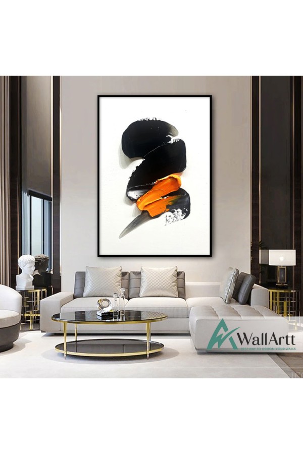 Abstract Orange Black Textured Partial Oil Painting