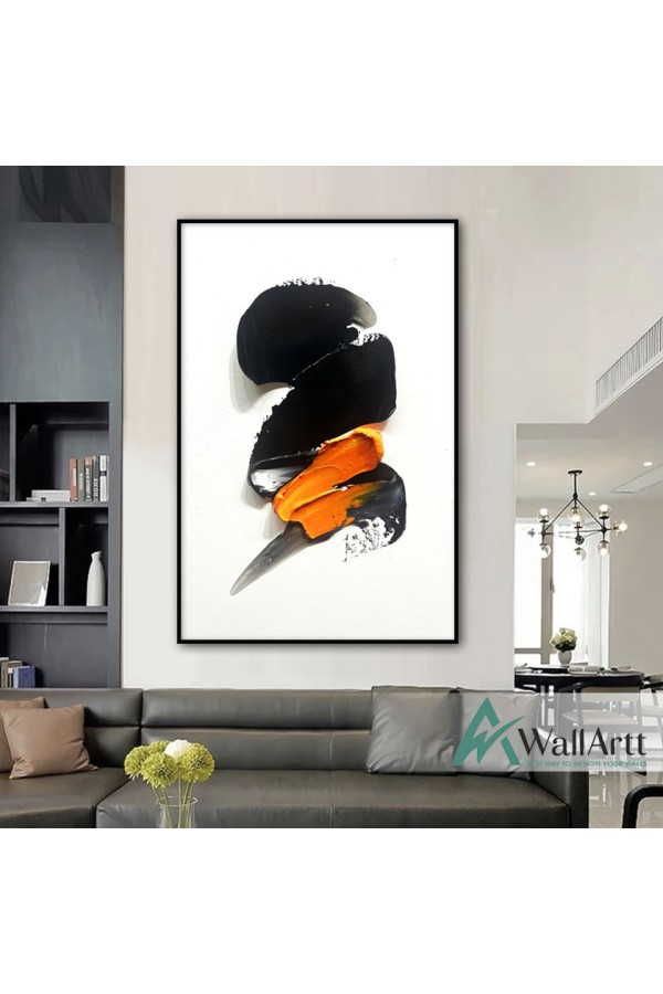 Abstract Orange Black II Textured Partial Oil Painting