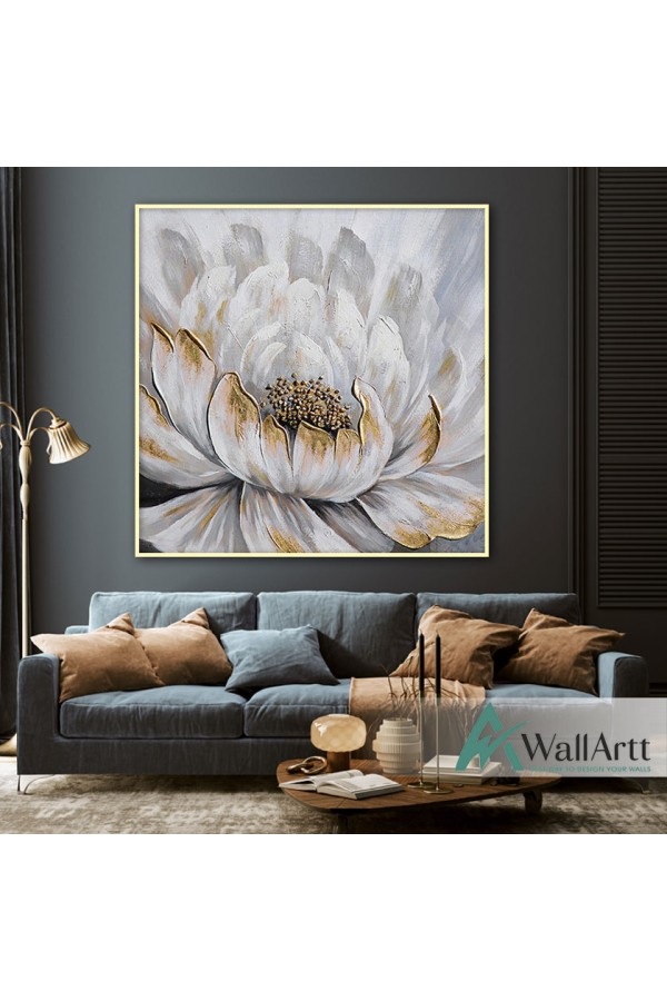 Flower with Gold Foil Textured Partial Oil Painting