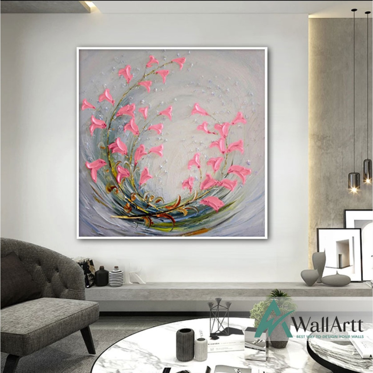 Abstract Pink Flower Tornado Textured Partial Oil Painting