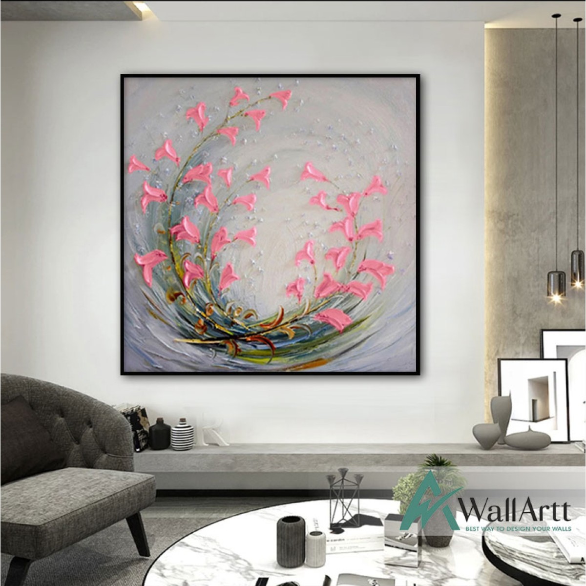 Abstract Pink Flower Tornado Textured Partial Oil Painting