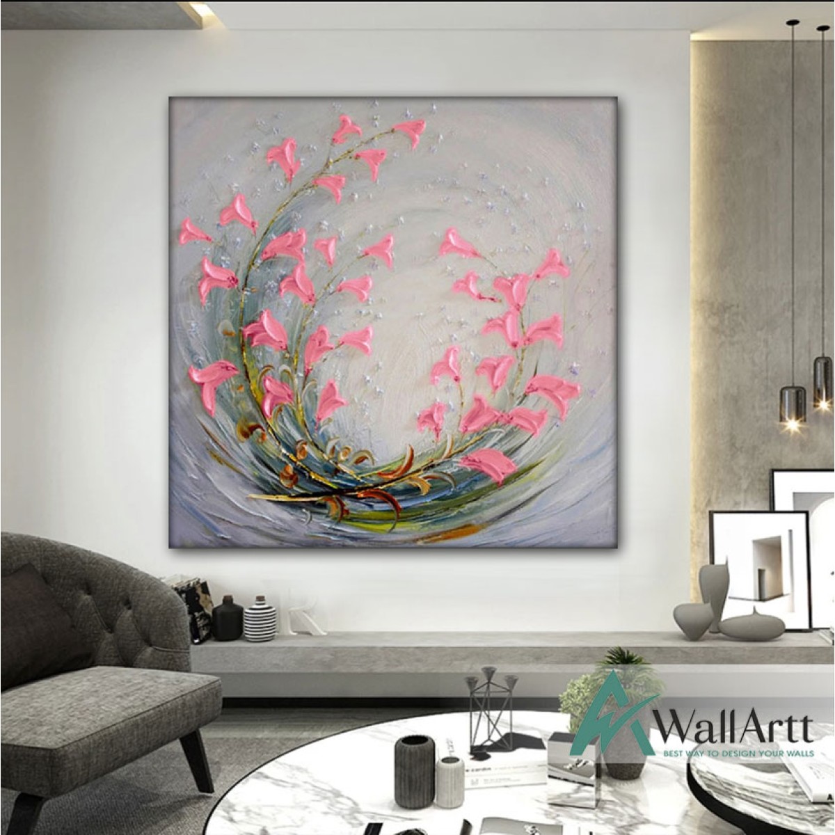 Abstract Pink Flower Tornado Textured Partial Oil Painting