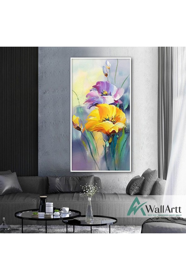 Abstract Yellow Flower Textured Partial Oil Painting