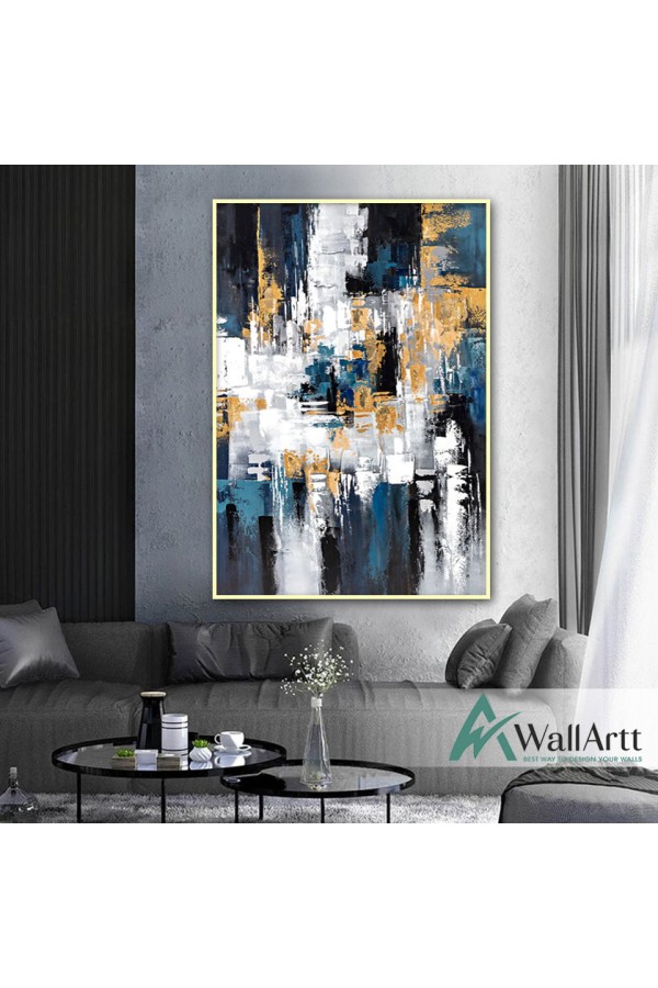 Petrol Blue Abstract Textured Partial Oil Painting