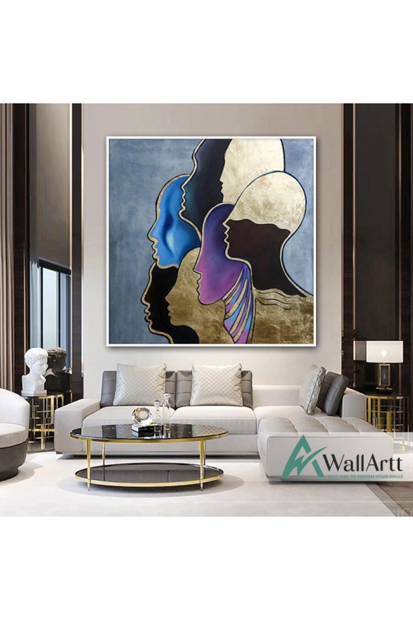 Abstract Gold Heads Textured Partial Oil Painting