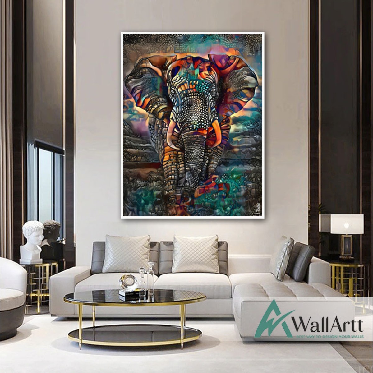 Abstract Colorful Elephant Textured Partial Oil Painting