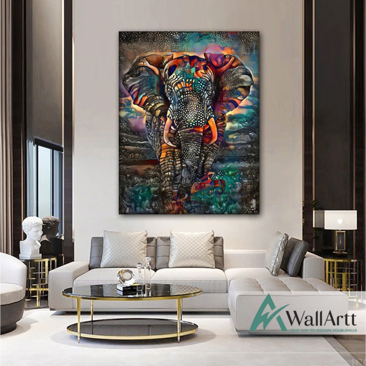 Abstract Colorful Elephant Textured Partial Oil Painting
