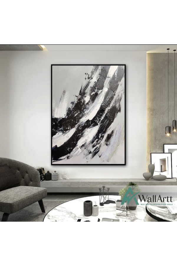 Abstract White n Black Textured Partial Oil Painting
