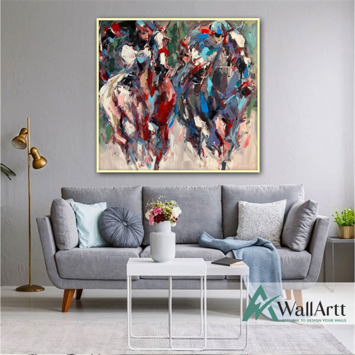 Abstract Horse Race Textured Partial Oil Painting