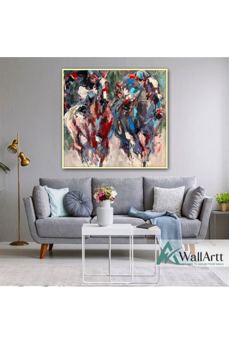 Abstract Horse Race Textured Partial Oil Painting