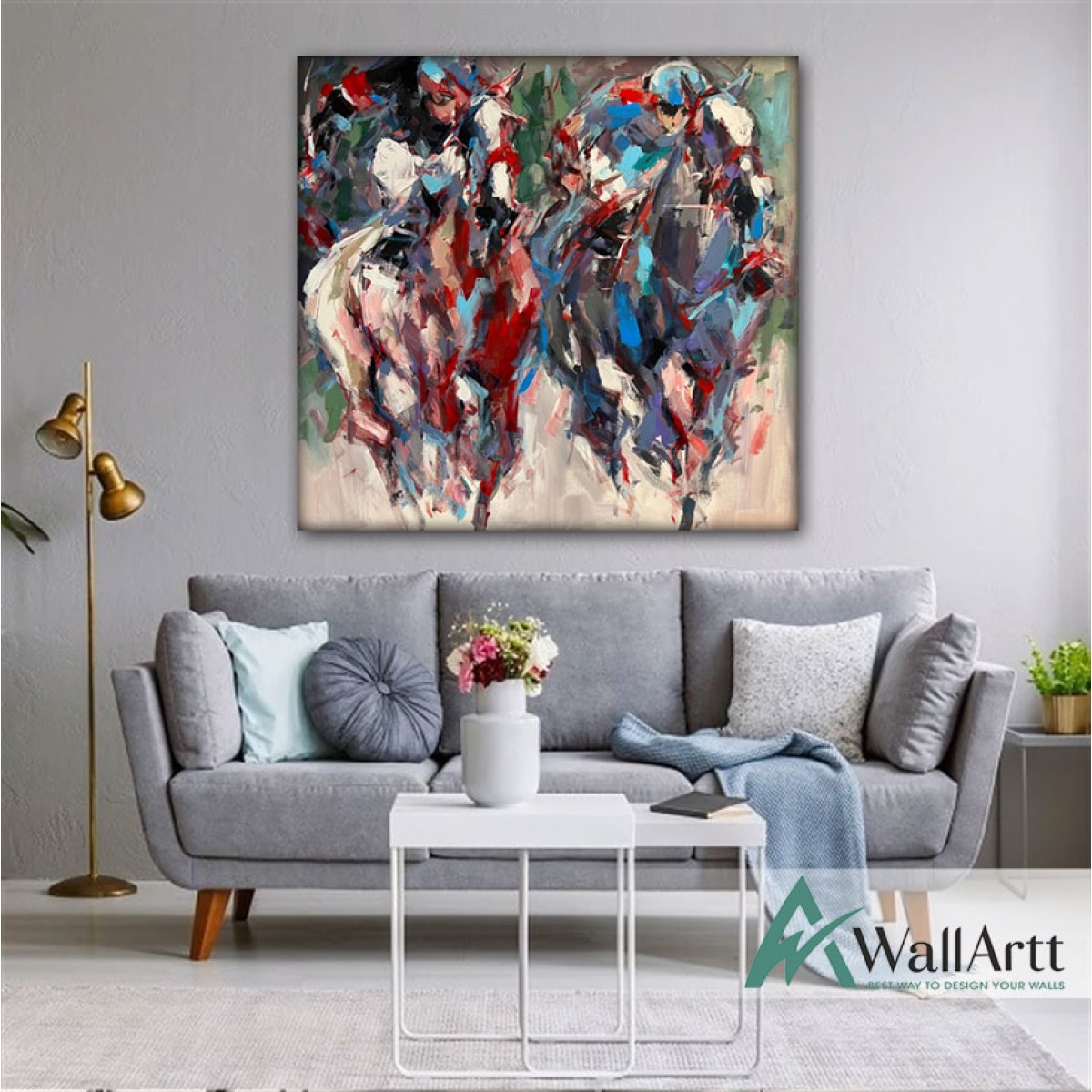 Abstract Horse Race Textured Partial Oil Painting