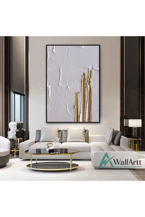 Gold on White Abstract 3d Heavy Textured Partial Oil Painting