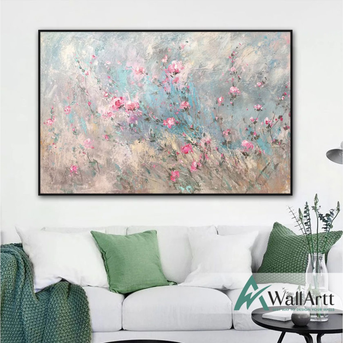 Pale Pink Flowers Textured Partial Oil Painting