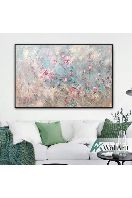 Pale Pink Flowers Textured Partial Oil Painting