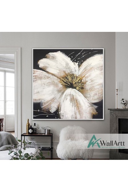 Abstract Big White Flower Textured Partial Oil Painting